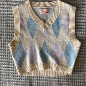 Argyle Knit Sweater Vest - Cream, Blue, and Purple
